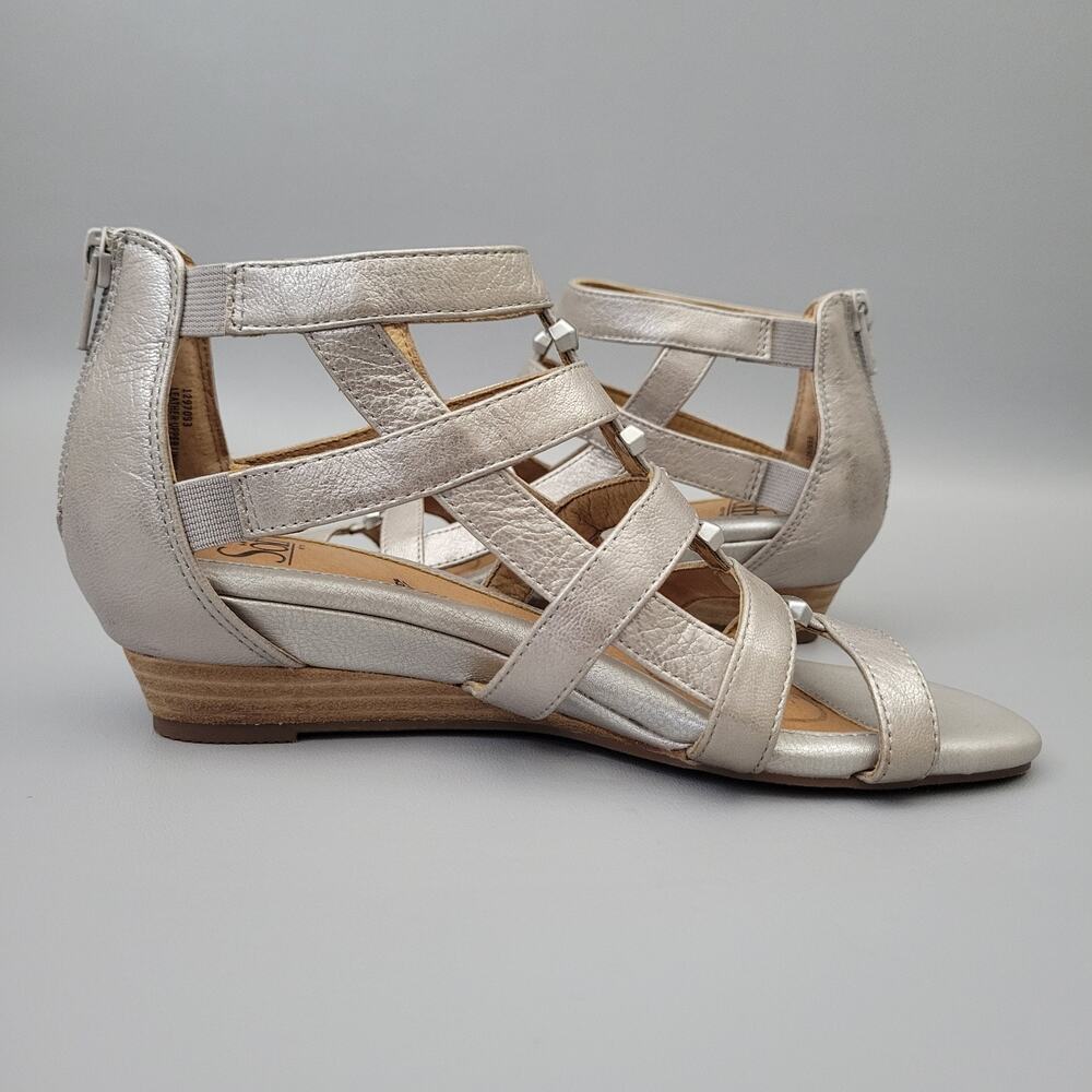 Sofft Rio Il Gladiator Sandals Womens 6 M Metallic Pewter Zip Shoes Boho - Picture 2 of 8